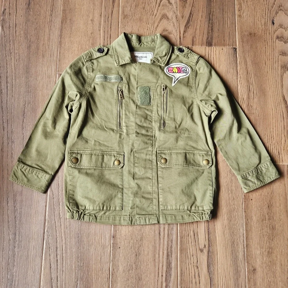 Zadig & Voltaire Military Coat Kids 8 Army Green NEW Embroidered Utility Jacket